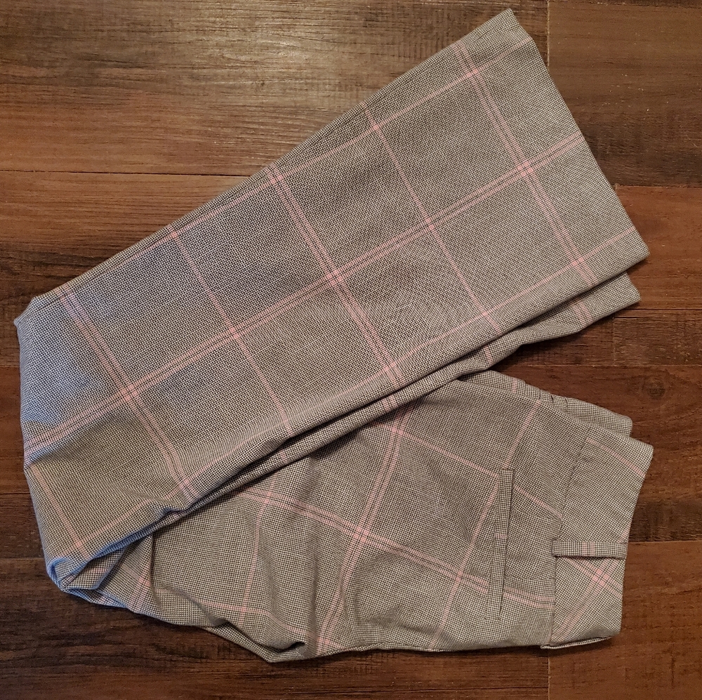Grey and pink striped flare slacks